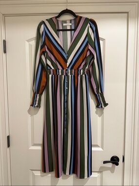 Striped Long-Sleeve Midi Dress in Multi-Color